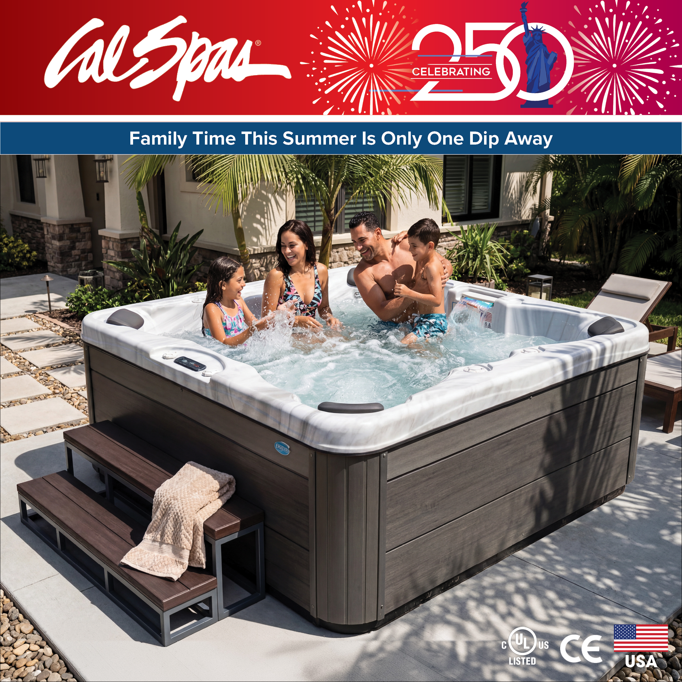 Calspas hot tub being used in a family setting - Cape Coral